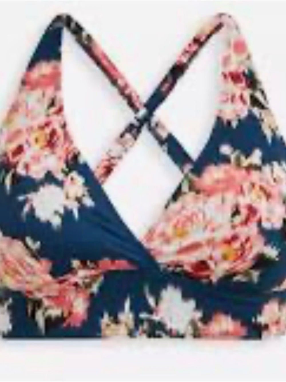Torrid Like New! Floral Deep V Women’s Swim Top — Navy / Pink - Picture 2 of 6